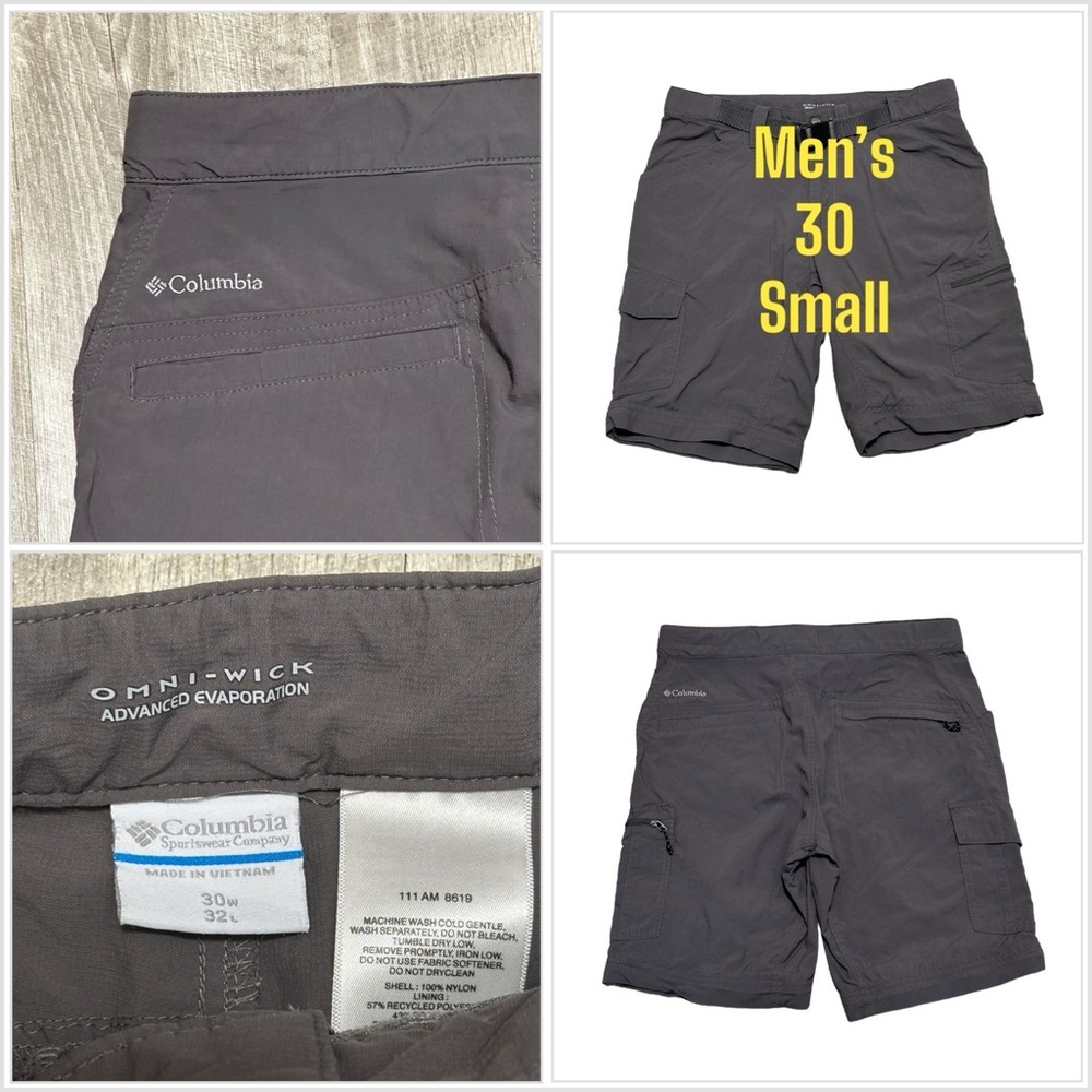 Men's Columbia 30 Small Chino Khakis Shorts Cargo W/ Belt Gray Grey Ripstop EUC